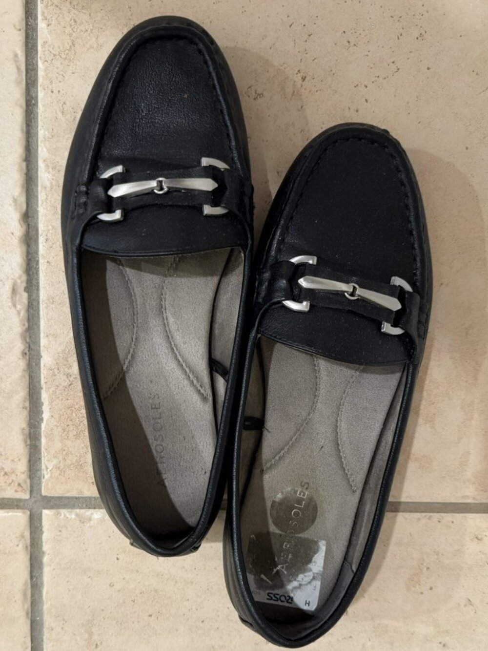 Aerosoles Womens Black Silver Slip On Loafers Size 8M Shoes Flats